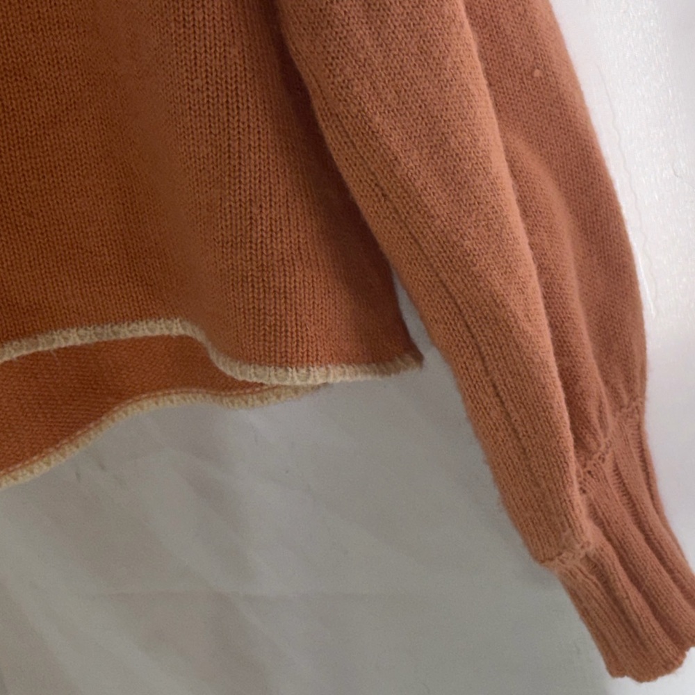 Love Beige and Orange Colorblock Cropped Long Sleeve Sweater Size Small - Picture 6 of 7